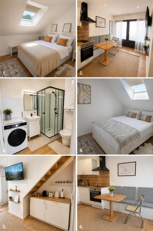 a collage of photos of a bedroom and a living room at Appartement JM in Cherbourg en Cotentin