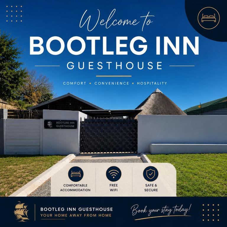 a welcome sign for a boogie inn guest house at Bootleg Inn in Welkom
