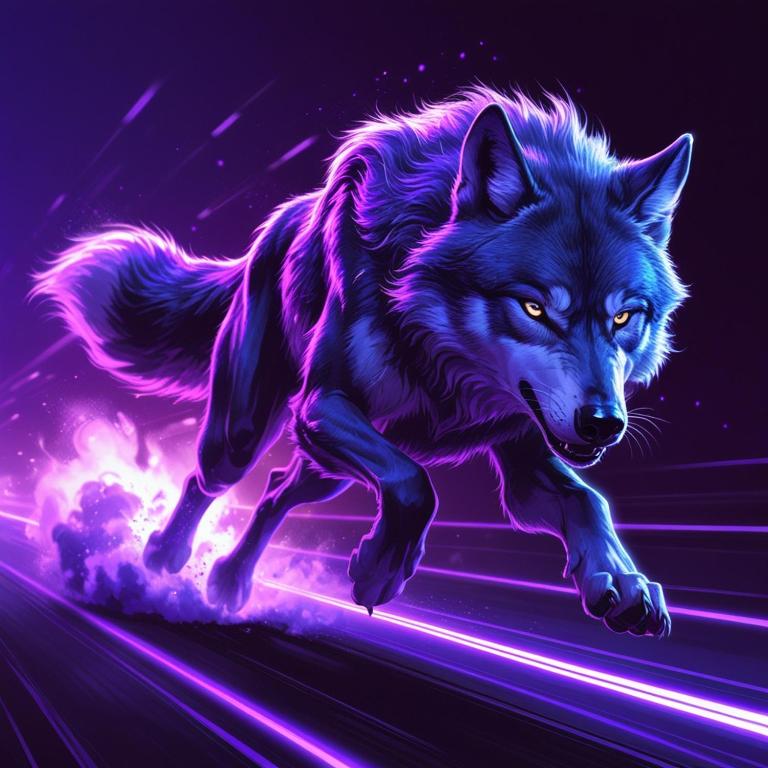 a wolf running on a purple background at Sample in Bemmulla