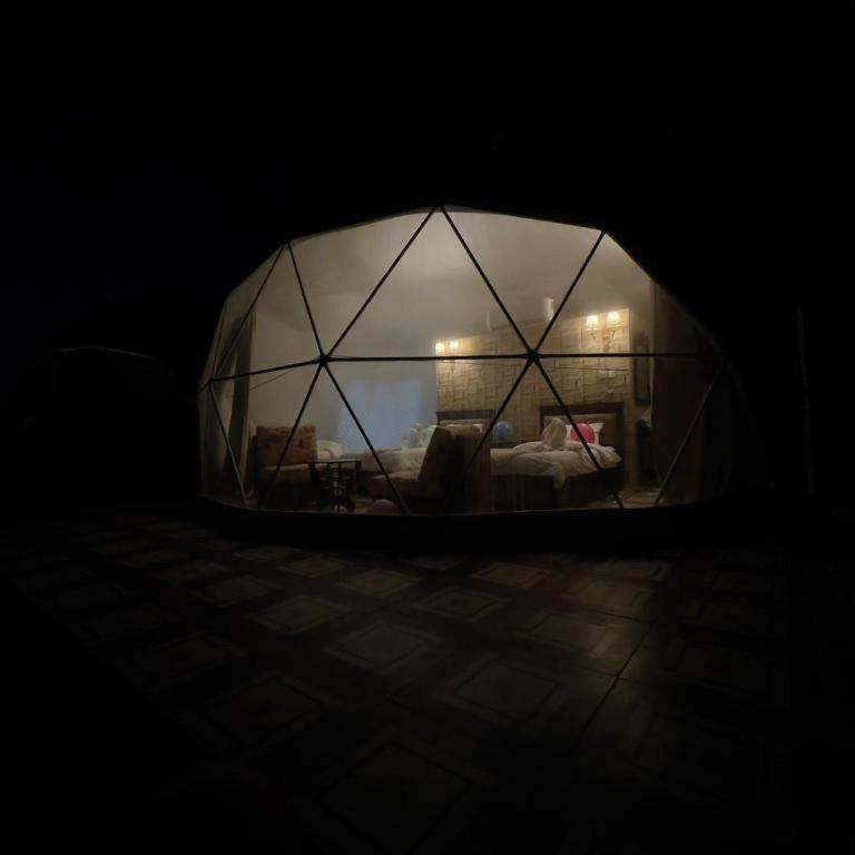 a room with a bed inside of a glass igloo at Eva camp in Disah