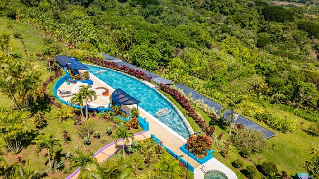 an overhead view of a pool at a resort at Xandari Resort & Spa in Alajuela