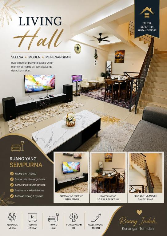 a flyer for a living hall with a living room at DH Villa in Batu Caves
