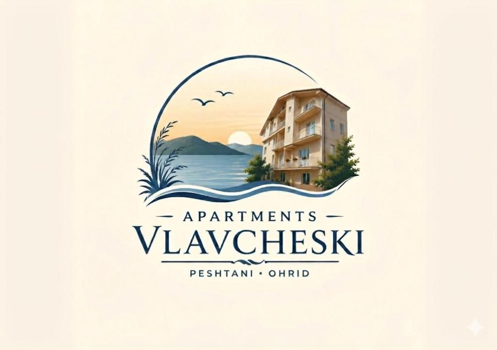 a logo for a resort on the water with a building at Apartments Vlavcheski in Peštani