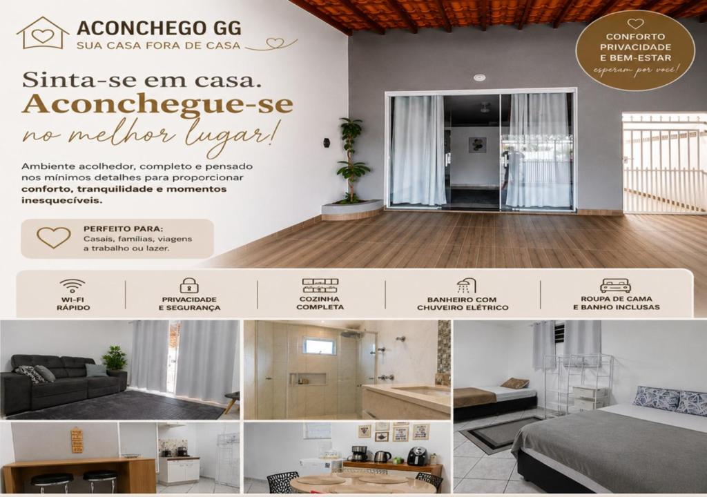 a collage of photos of a living room at Aconchego GG in Indaiatuba