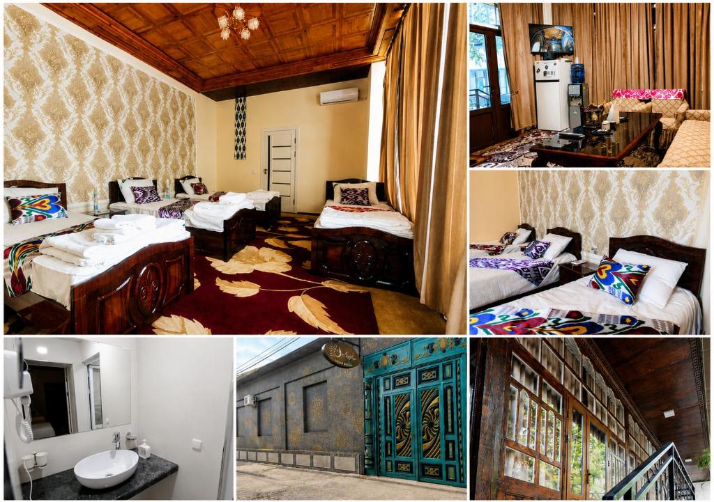 a collage of pictures of a hotel room with beds at "Sofia" Guest House-Hostel in Samarkand