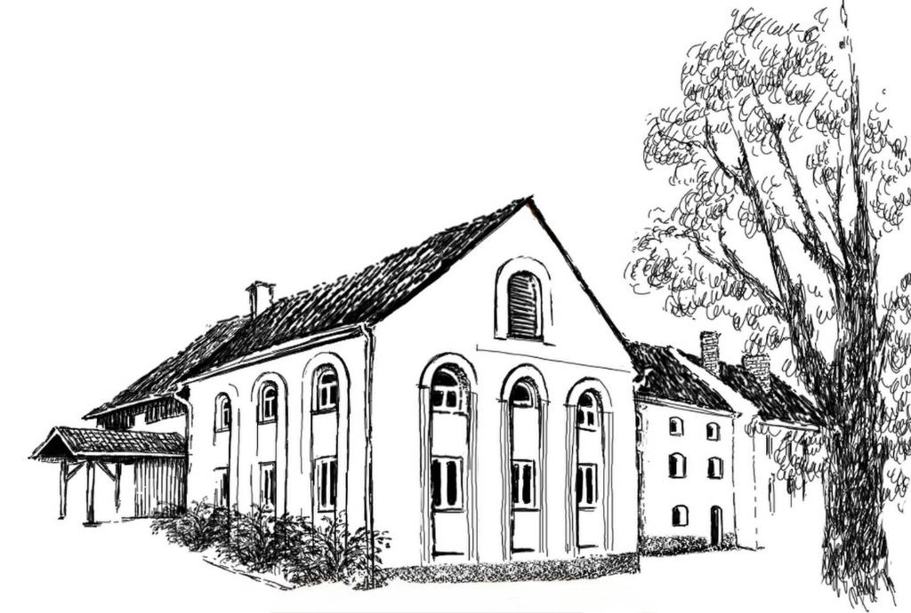 a black and white drawing of a church at Penzion Jiřičná in Jiřičná