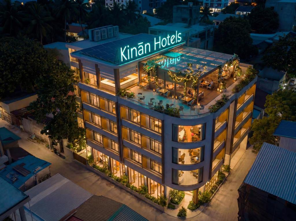 an overhead view of a hotel at night at Kinan Sentral in Fulidhoo