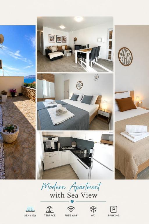 a collage of pictures of a hotel room at Villa Annabella Beach Apartments - 100m from Sea in Cesarica