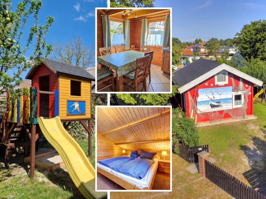 a collage of pictures of a house and a playground at Zinnowitz, Haus Jörn in Zinnowitz