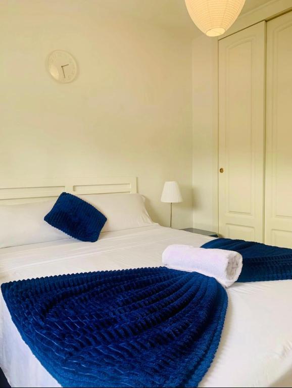 a bedroom with a blue blanket on a bed at Pisos Baraja Gl in Madrid