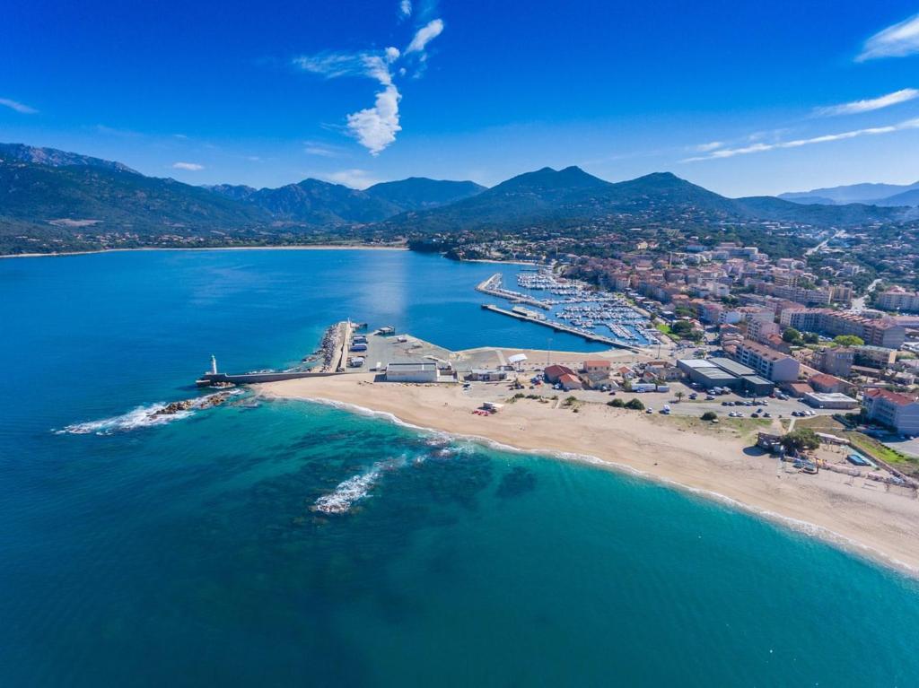 an aerial view of a beach in the water at Résidence Petru-Maria in Propriano