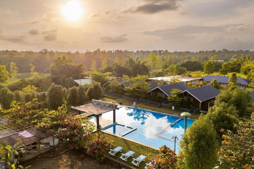 an overhead view of a pool at a resort at KINGS RESORT DANDELI in Dandeli