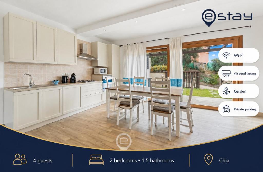 a kitchen with white cabinets and a table and chairs at Estay - Garden Delight House - AirCon - WiFi - Parking in Chia