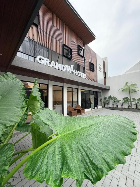 a large green plant in front of a building at Grand WK Hotel in Yogyakarta