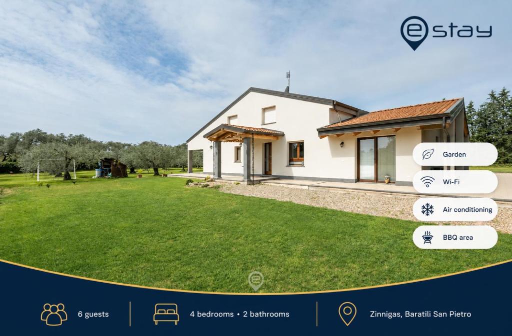 a house with a sign in front of it at Estay - Garden Paradise Escape - BBQ AirCon in Baratili San Pietro