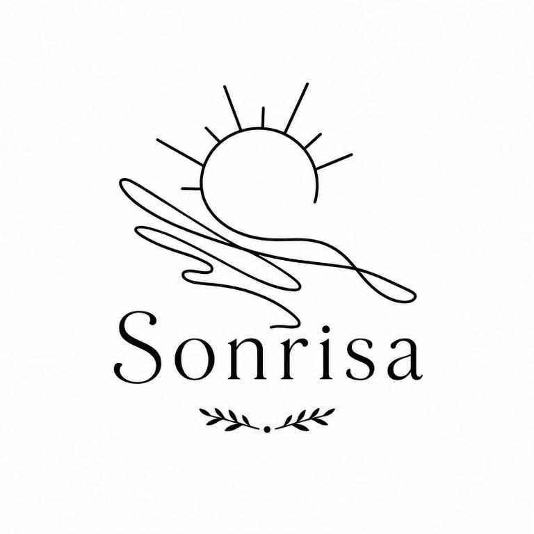 a black and white logo of the sun and the text santini at Sonrisa on Point in Stompneusbaai