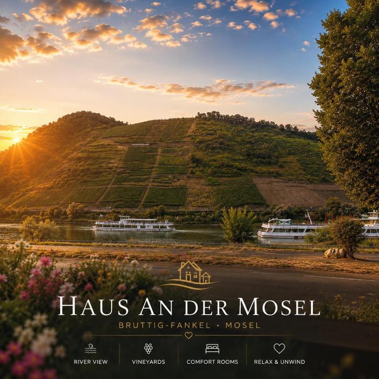 a poster of a hill with the words has an der moss at Haus an der Mosel in Bruttig-Fankel