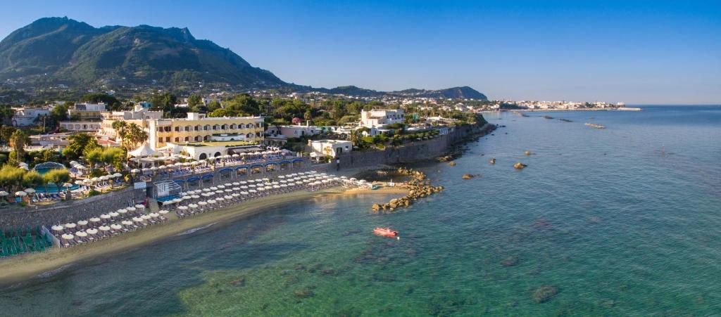 an aerial view of a beach with people in the water at Hotel Terme Tritone Resort & Spa in Ischia