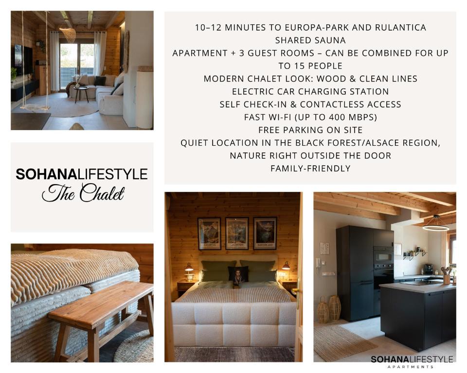 a collage of photos of a room at Sohana Chalet I Design I Apartment and Guest Rooms I Sauna I AC in Kappel-Grafenhausen