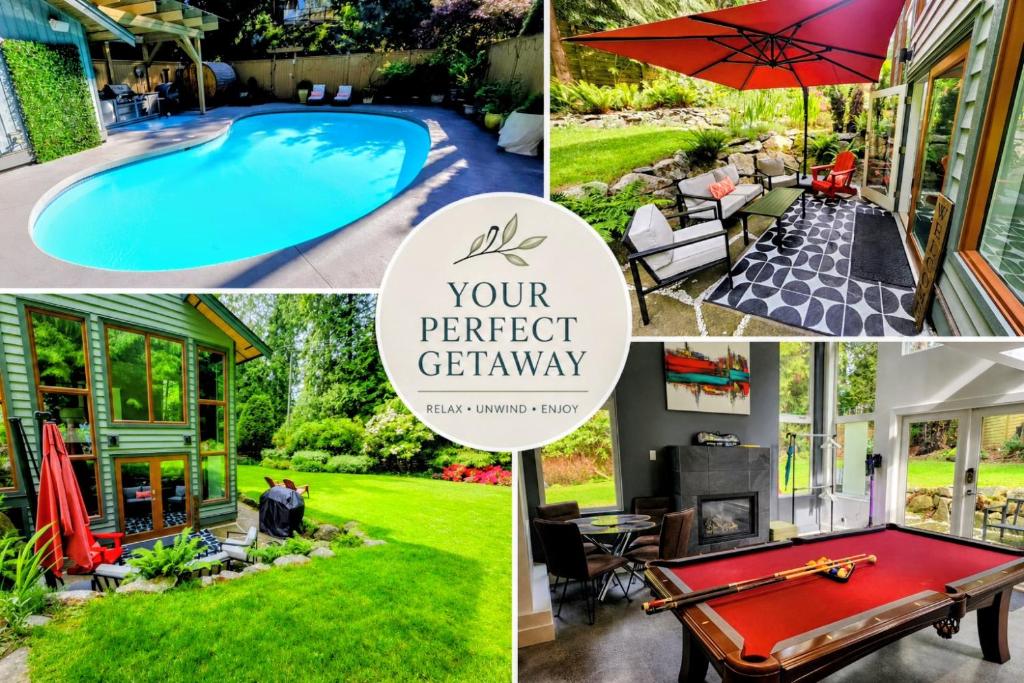 a collage of photos of a pool and a house at 2BD Guest Suite Sleeps 6 Near Downtown & Beach in West Vancouver