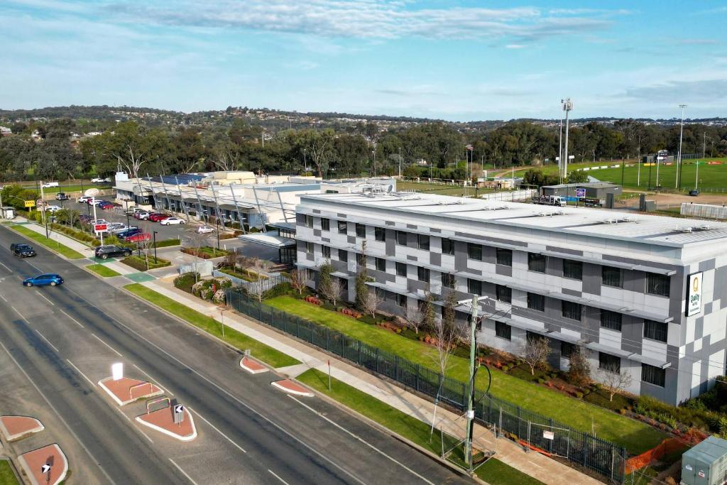 an aerial view of a building next to a road at Quality Hotel Rules Club Wagga in Wagga Wagga