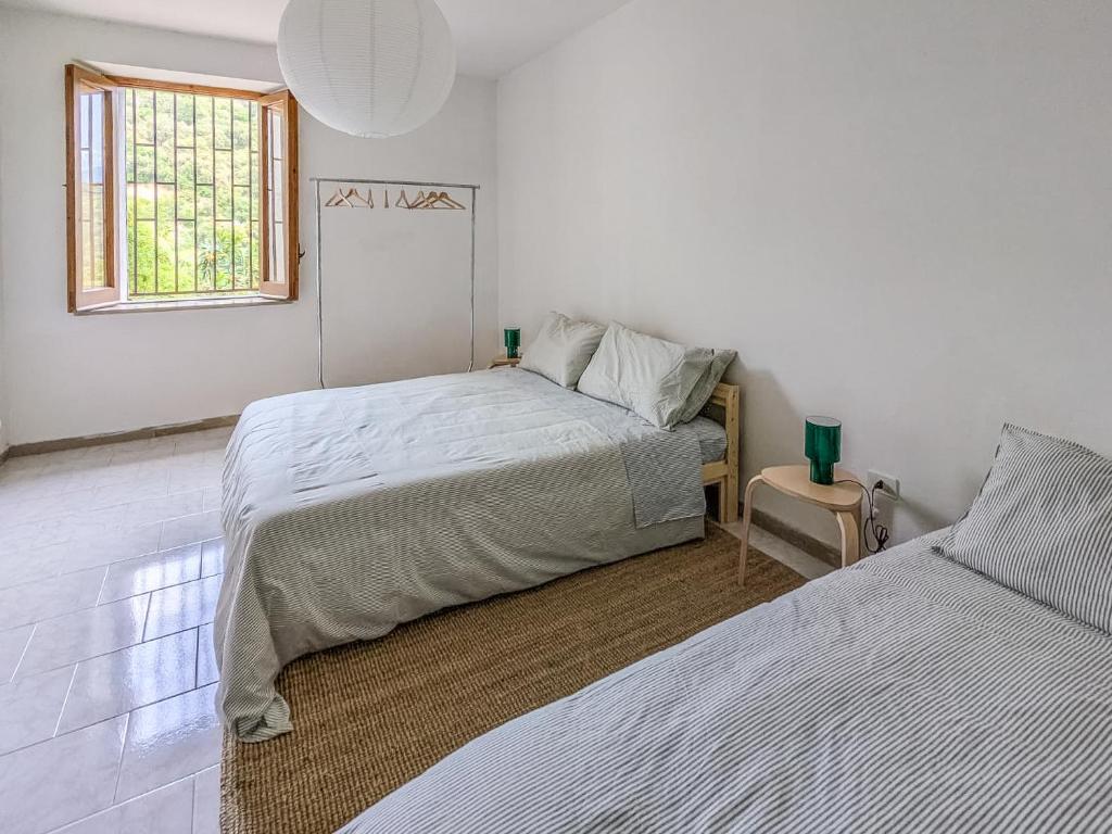 a bedroom with two beds and a window at Casa Mare e Sole in Vibonati