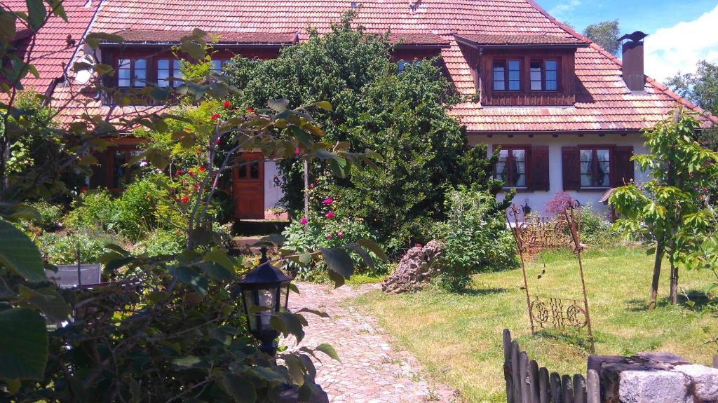 uma casa com um jardim em frente em Schweizerblick em Hänner