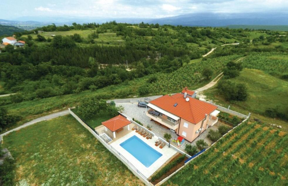 an aerial view of a house with a swimming pool at Villa Duje in Trilj