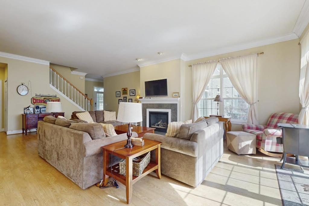 a living room with two couches and a fireplace at Beacon Court D in Douglas