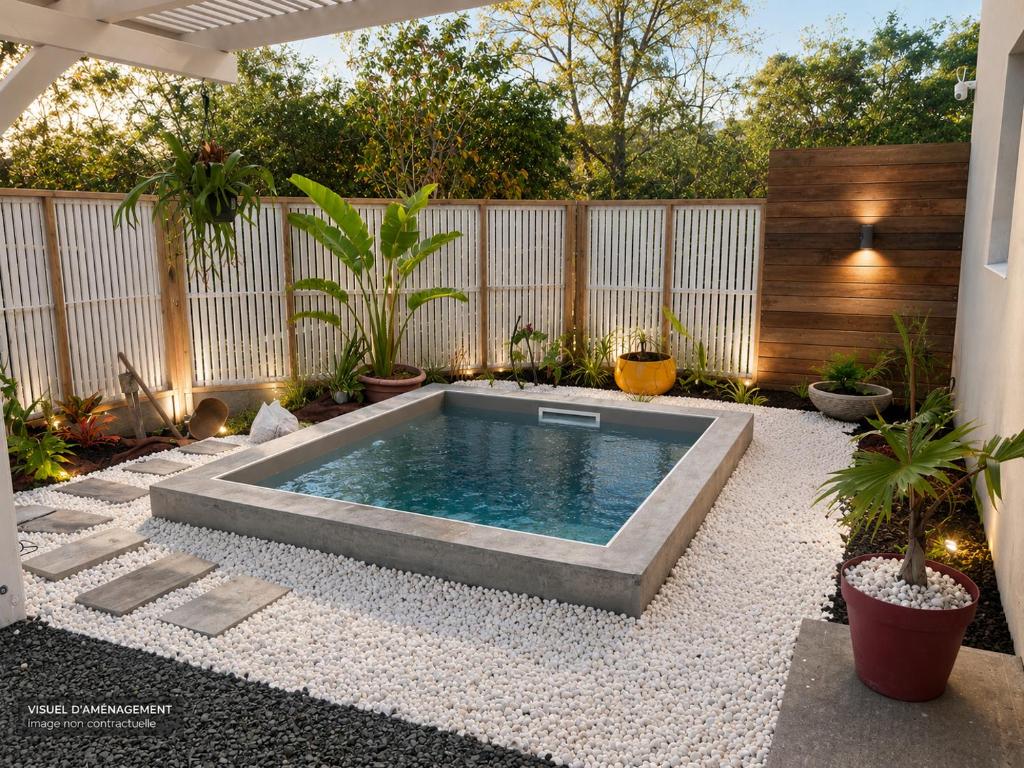 a swimming pool in the middle of a garden at Golden palm in Rivière-Pilote