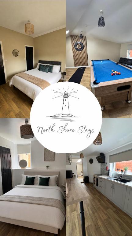 a collage of four pictures of a hotel share shop at Gladstone Getaway in Peterhead