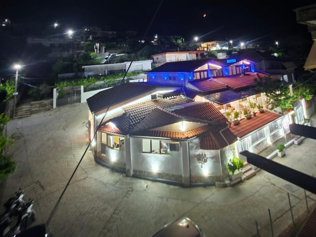 an overhead view of a building at night at Vila Katalea in Gjirokastër