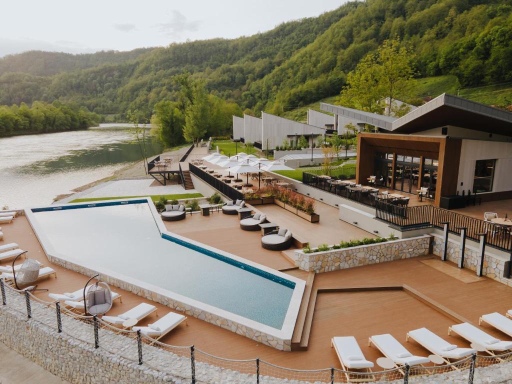 an aerial view of a resort with a swimming pool at Espadrina Wellness & Spa in Ljubovija
