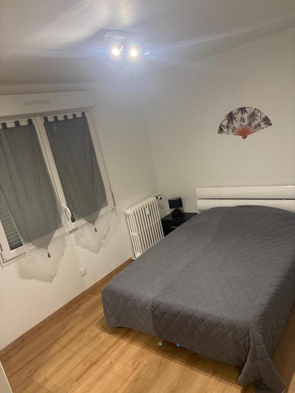 a bedroom with a bed and two windows at Appartement T2 in Dax