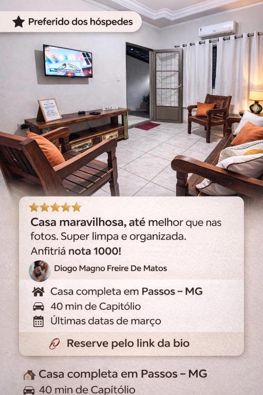 a screenshot of a flyer for a hotel room at Casa luz e conforto Passos Capitólio in Passos