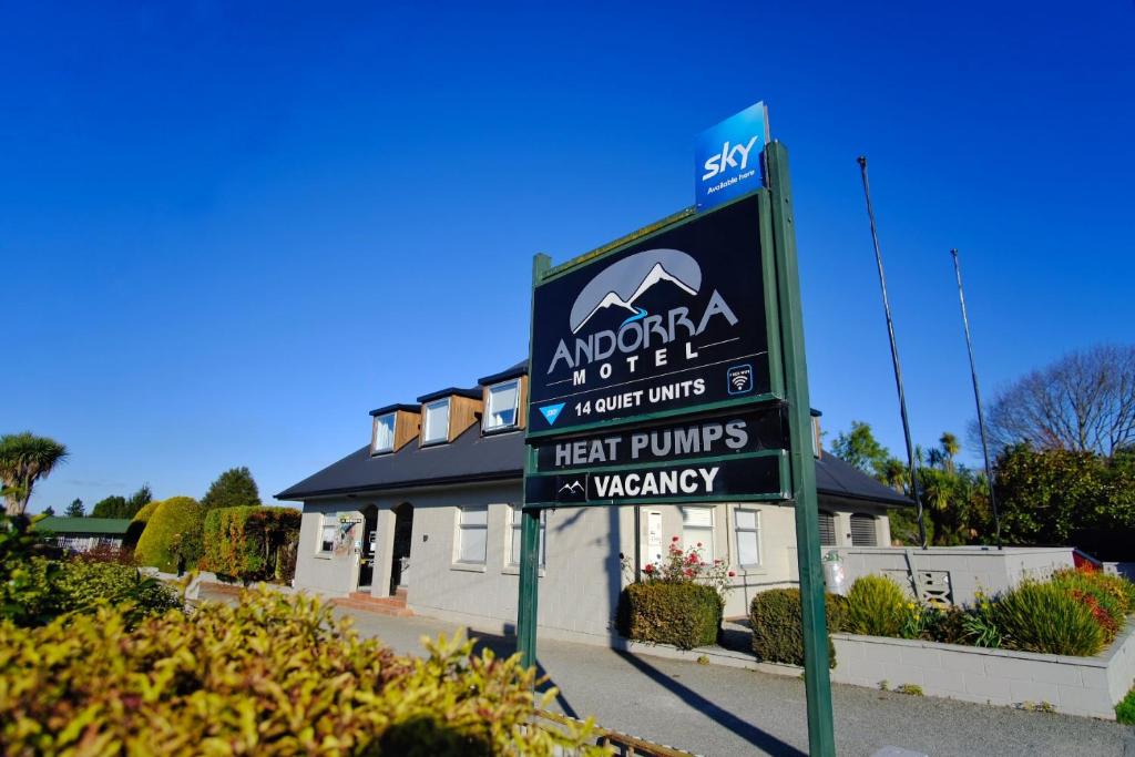 a sign in front of a hotel at Andorra Motel in Geraldine