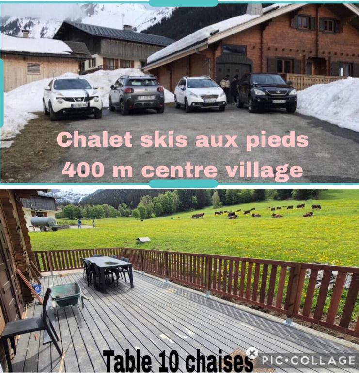two pictures of cars parked in a yard at La Clusaz Ski aux pieds et randonnées in La Clusaz