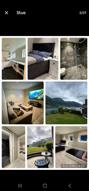 a collage of different pictures of different rooms at StarView Trolltunga Apartment in Odda