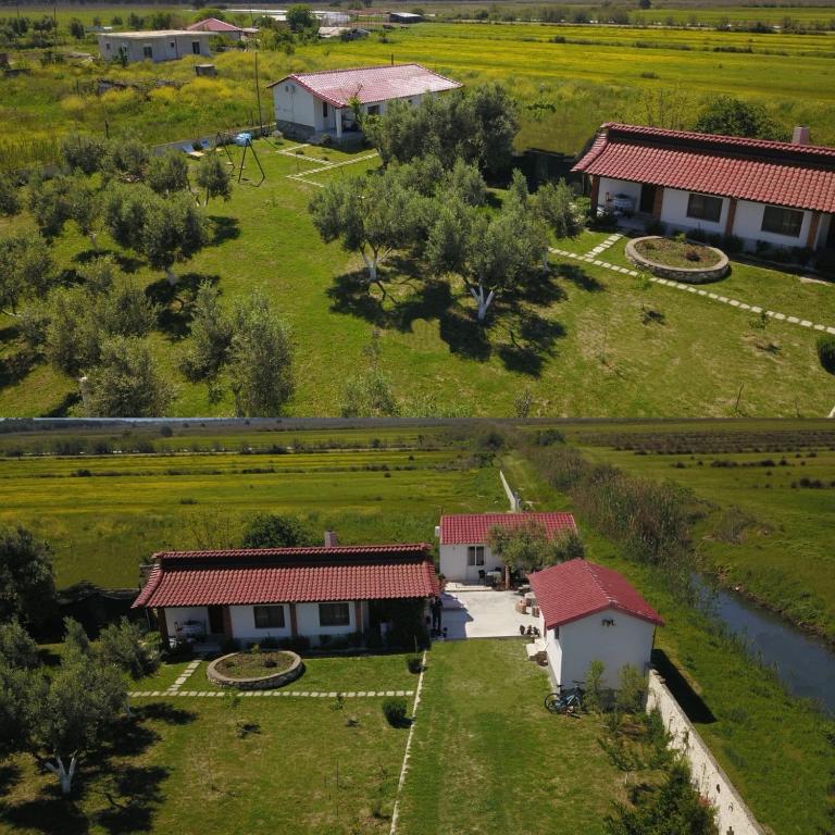 an aerial view of a farm with houses at Diarla's Home in Fier
