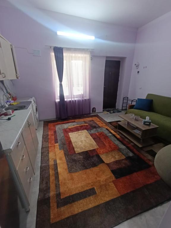 a living room with a couch and a rug at Small home aeroport in Zakhmat