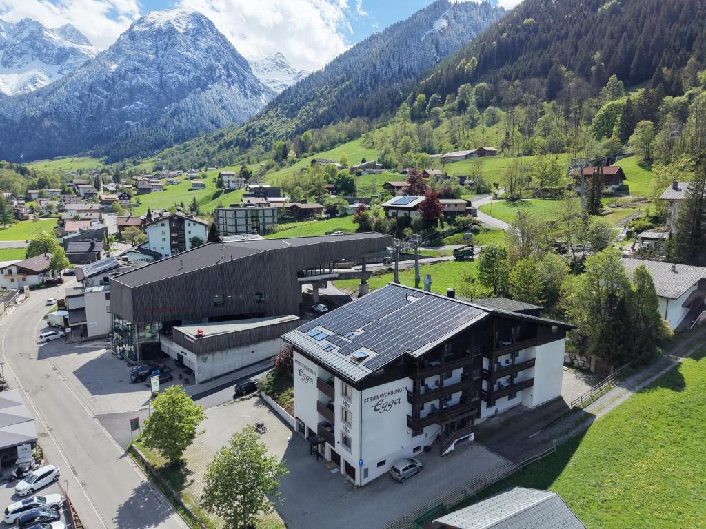 an aerial view of a town in the mountains at Spirit Appartementhaus Egga in Brand