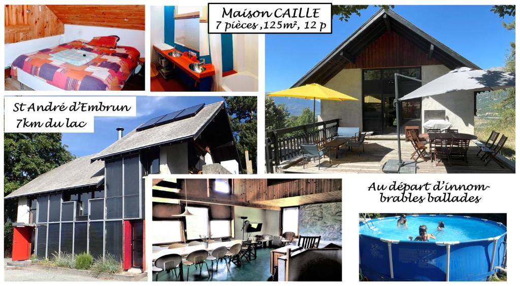 a collage of pictures of a house with a hot tub at Maison CAILLE in Embrun