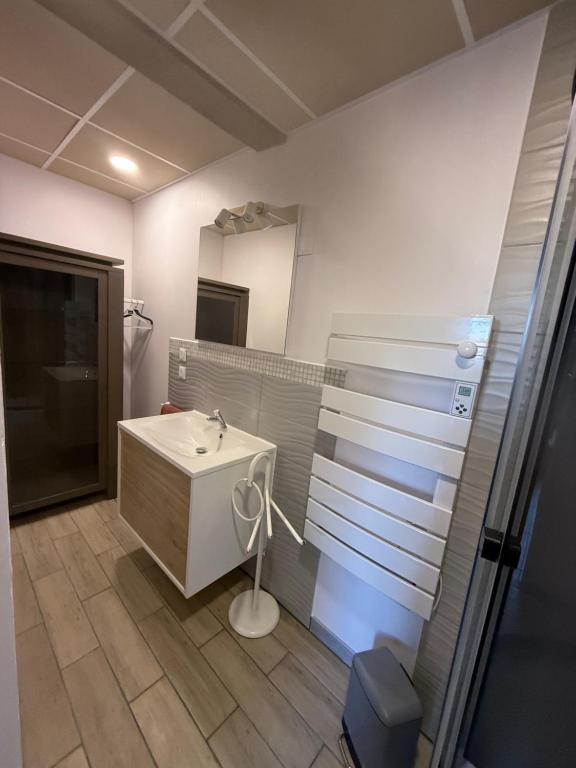 a bathroom with a sink and a mirror at Sab in Beaudreix