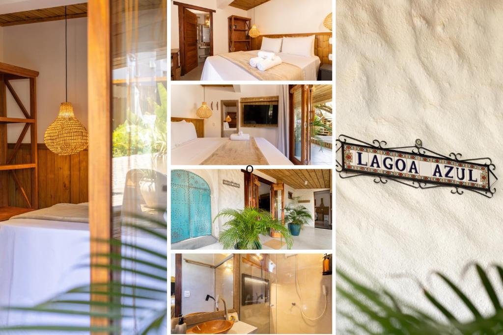 a collage of photos of a hotel room at Suíte Charmosa na Mucugê - Café da manhã opcional - Conforto e Localização Perfeita in Porto Seguro
