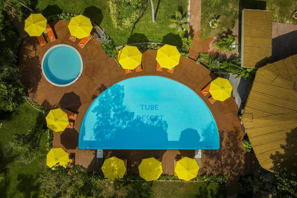 an overhead view of a pool at a resort at Tube Resort by EHM in Koh Rong Sanloem