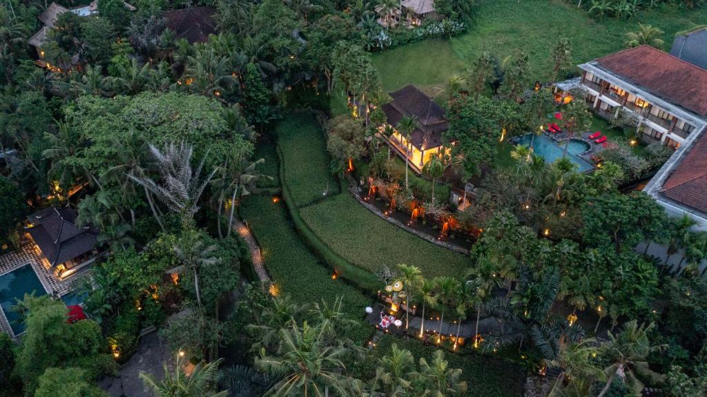 an overhead view of a house with a garden at Arma Museum & Resort in Ubud