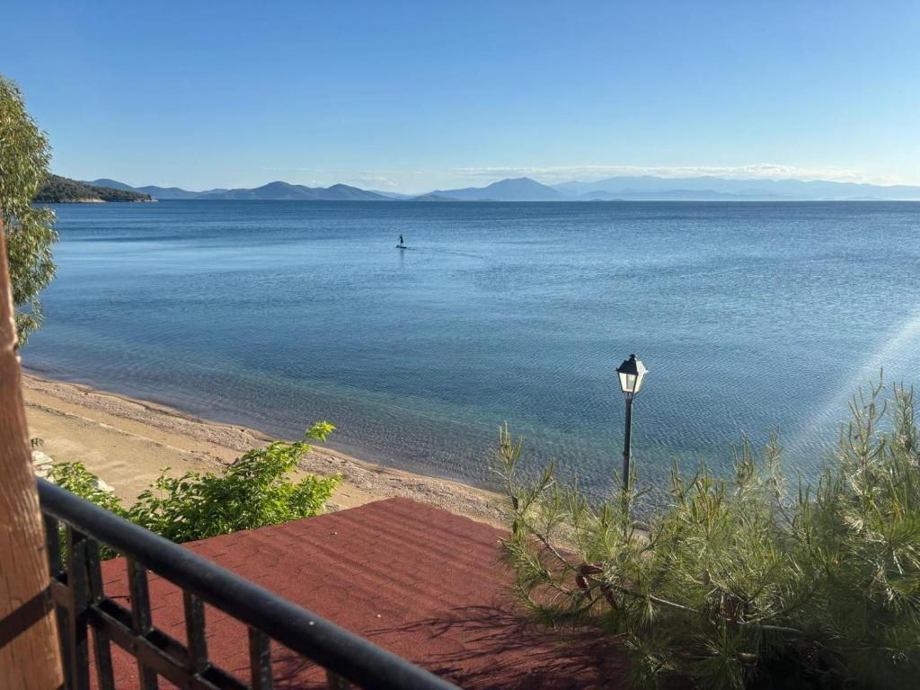 a view of a body of water from a balcony at Thalia- 2 Bedroom Beachfront Apartment! in Lefokastro