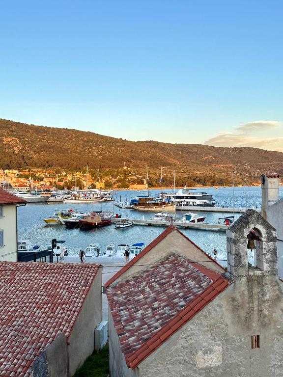 a view of a marina with boats in the water at Villa Lungomare-Large Waterfront Apartment -Lungomare Promenade 6 in Cres