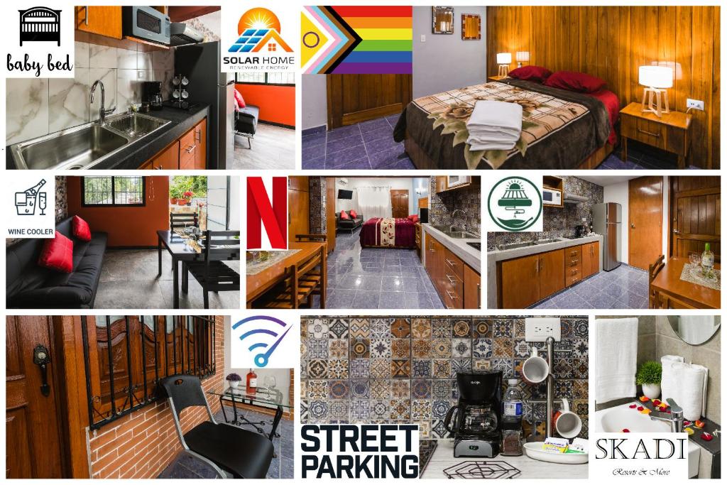 a collage of pictures of a kitchen and a bedroom at Suite Studio Serviced Apartments in Mérida