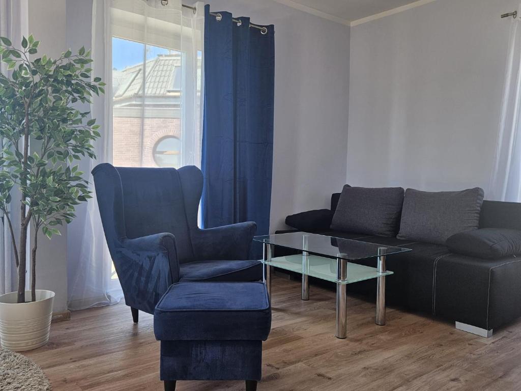 a living room with a couch and a table at Apartament Kościuszki in Malbork